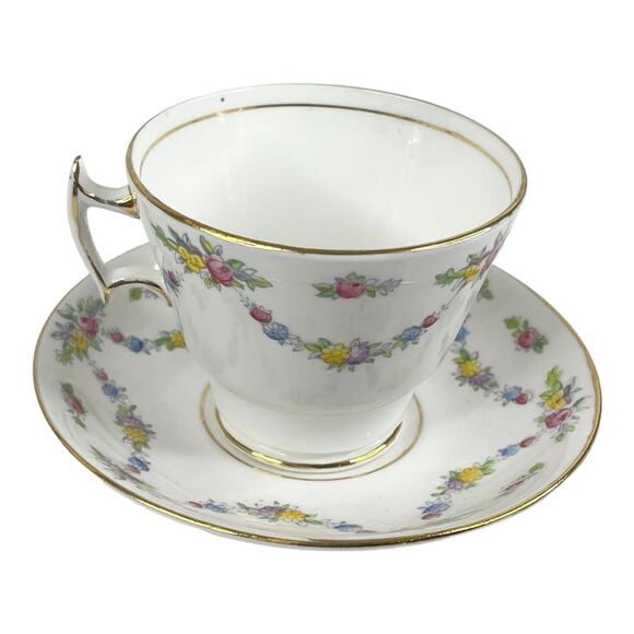 Phoenix Bone China Tea Cup & Saucer Set Floral Garland Gold Trim Vintage England - Picture 5 of 8